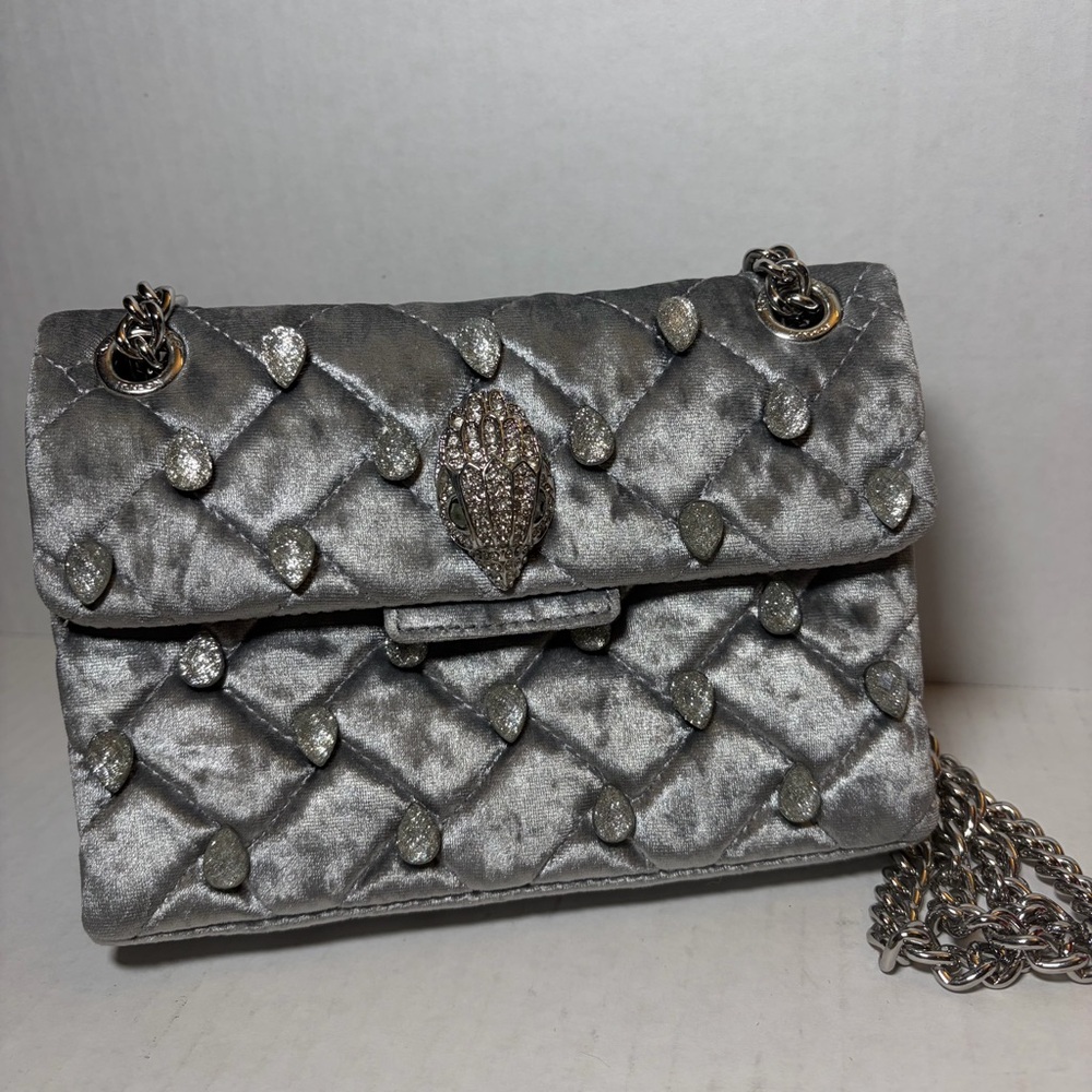 Kurt Geiger Kensington Grey Velvet Crystal Crossbody Bag